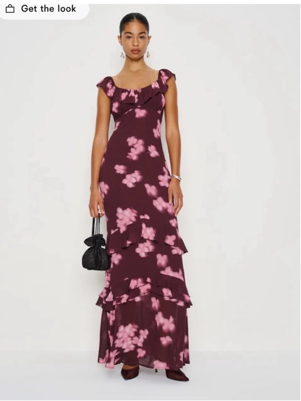 Reformation Plum Maxi Dress with Pink Floral Print